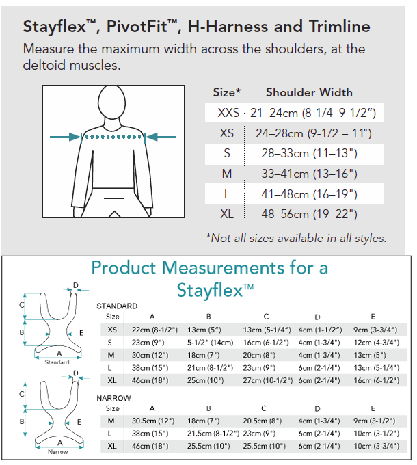 Bodypoint Stayflex Chest Support Sizing Table
